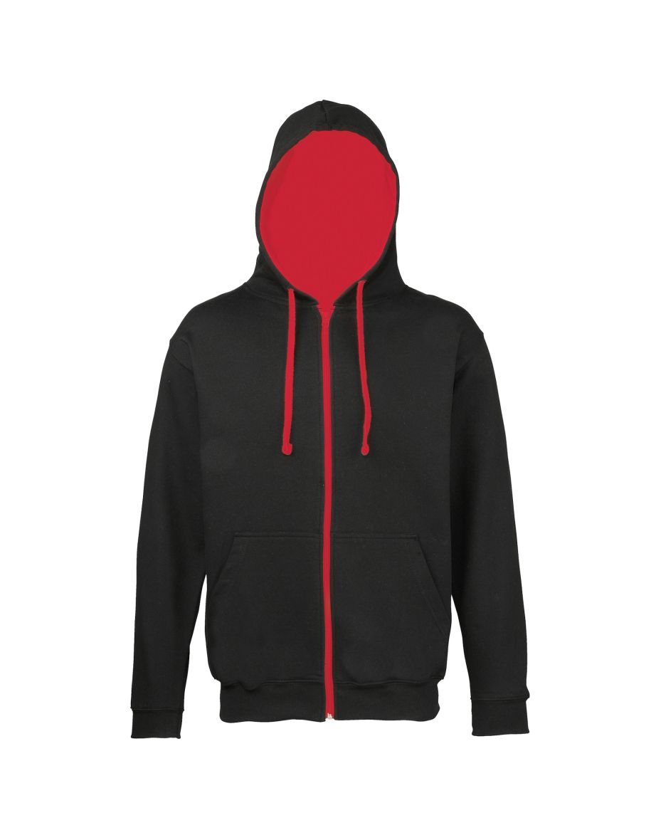 Awdis Mens Varsity Hooded Sweatshirt / Hoodie / Zoodie - Jet Black/Fire Red