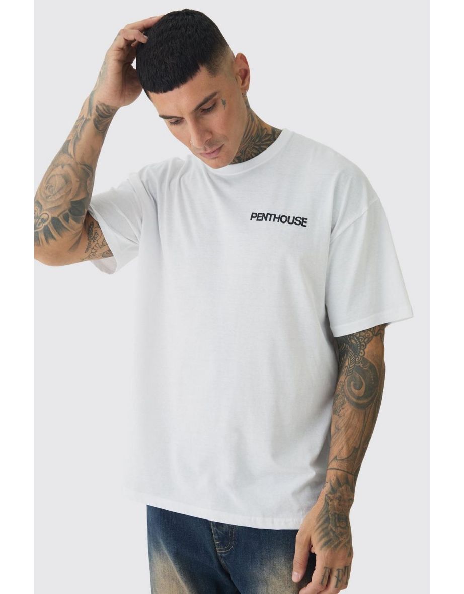 Tall Oversized Penthouse Magazine License T-Shirt - white