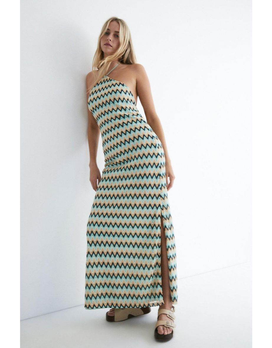 Zig Zag Stripe Halter Neck Maxi Dress