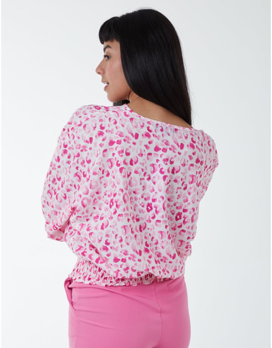 Elasticated Sleeve Wrap Front Elastic Hem Top - 3