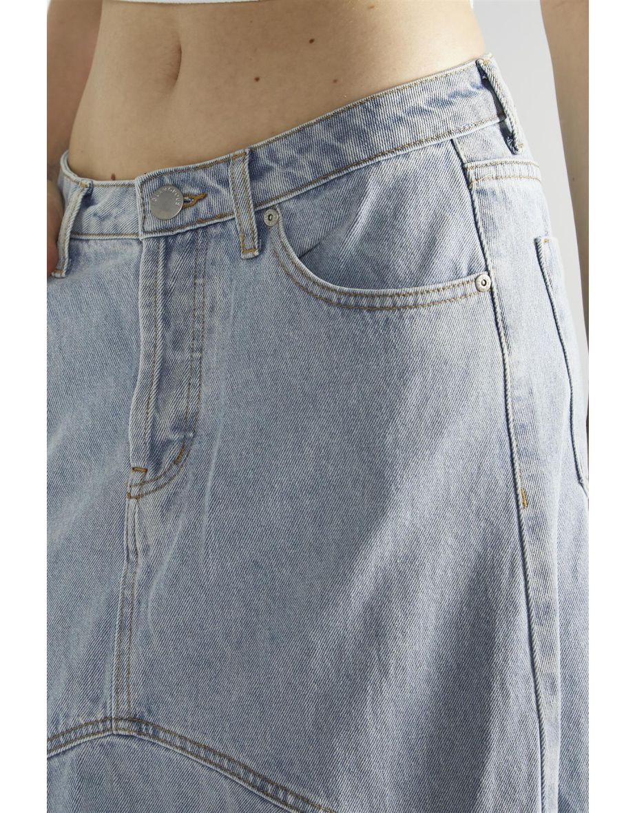 Light Stonewash Denim Fishtail Maxi-Skirt - 3