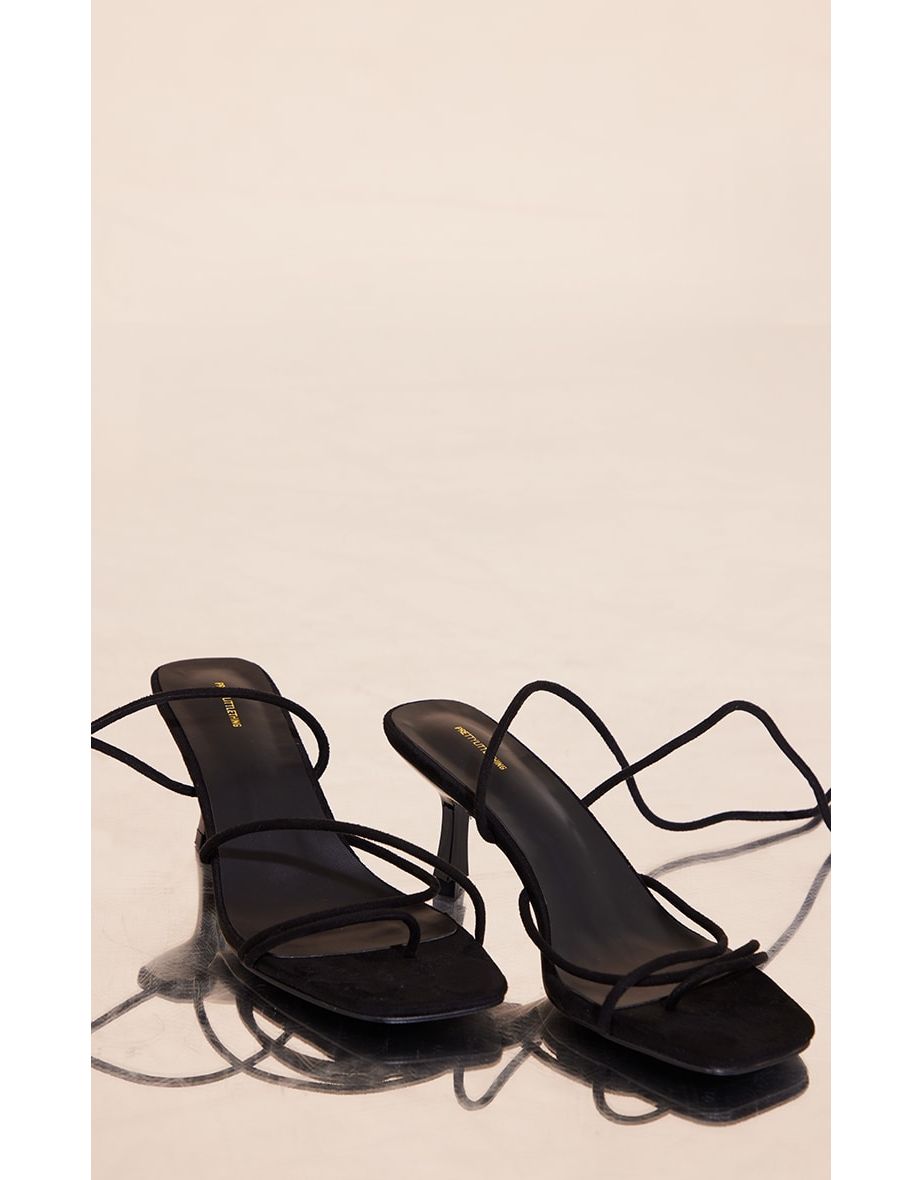 Black Wide Fit Faux Suede Strappy Lace Up Low Heel Sandals