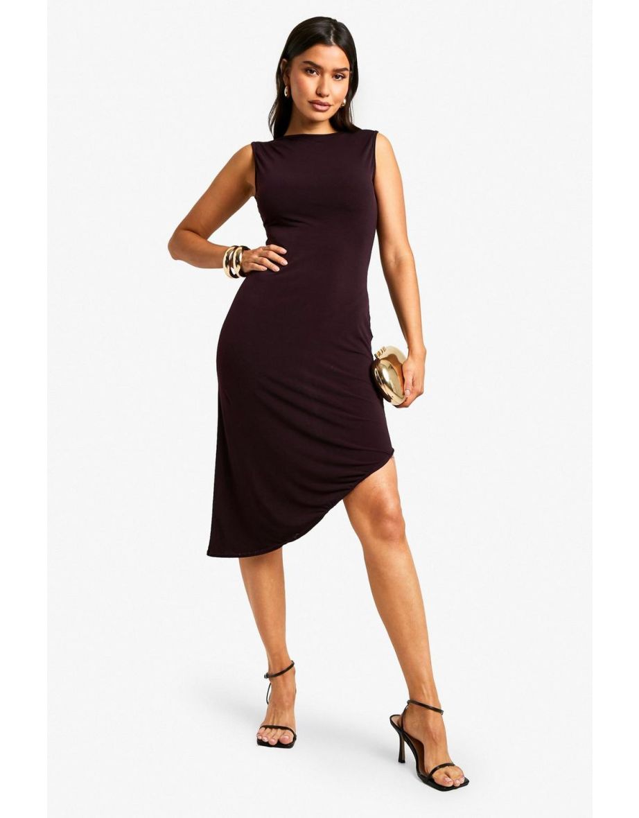Tall Racer Asymmetric Hem Midi Dress - plum