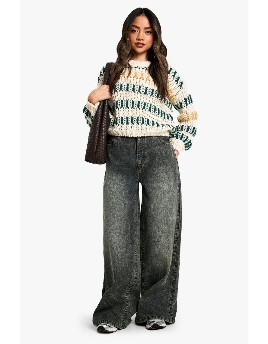 Chunky Contrast Stripe Knitted Jumper - cream