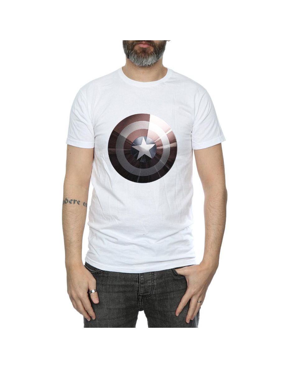 Marvel Mens Captain America Shield Shiny T-Shirt - White - 3