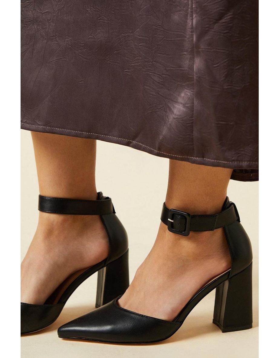 Wide Fit Echo Buckle Detail Ankle Strap Pointed Court Shoes - 3