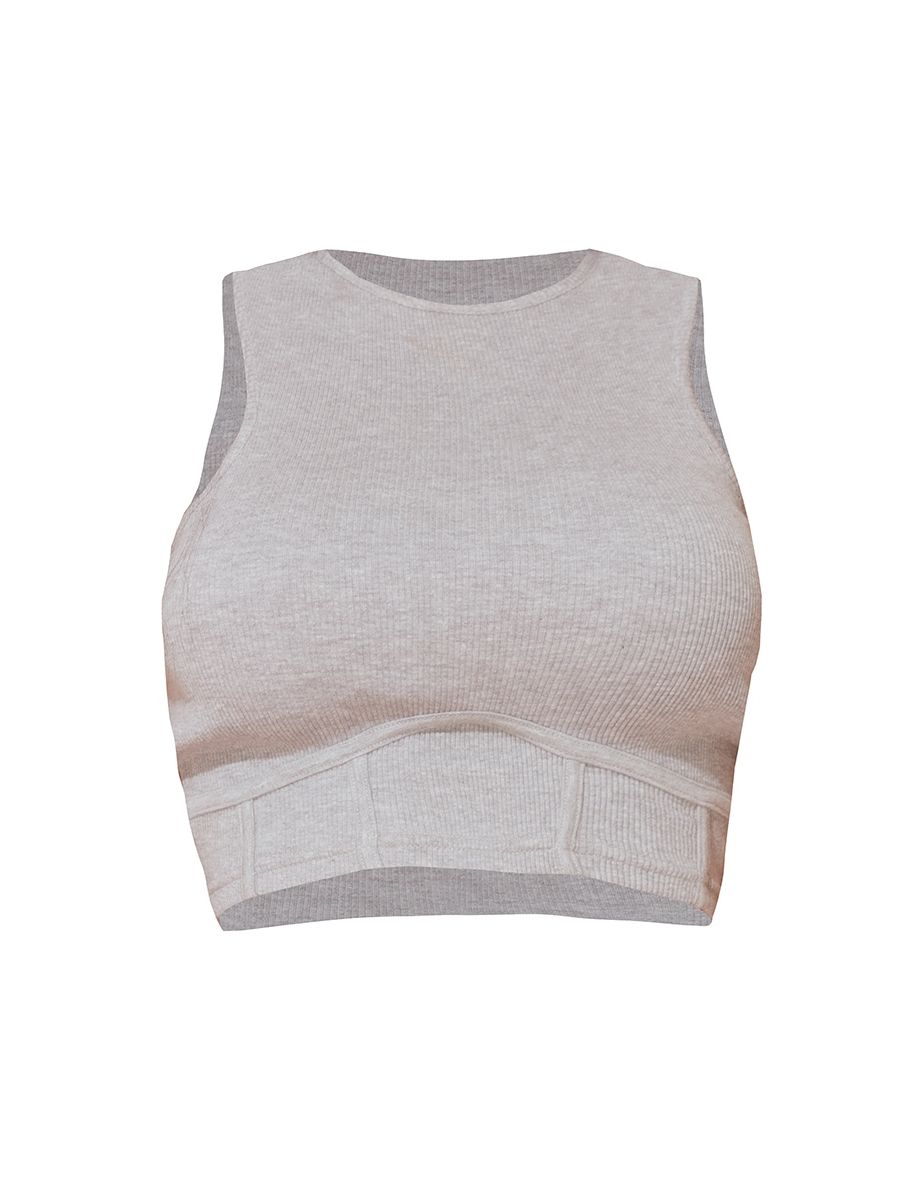 Shape Grey Marl Thick Ribbed Under Bust Binded Crop Top - 4