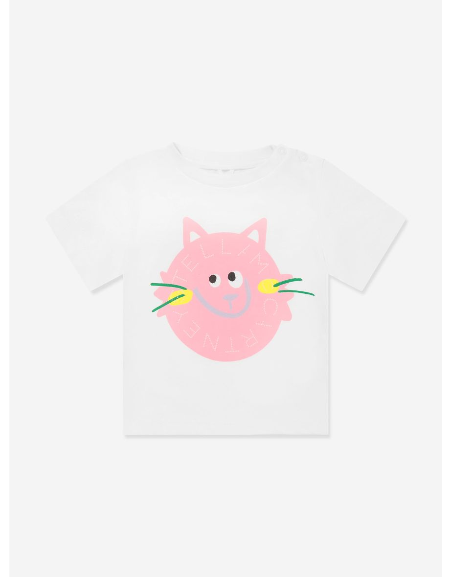 Baby Girls Cat Logo T-Shirt in Ivory