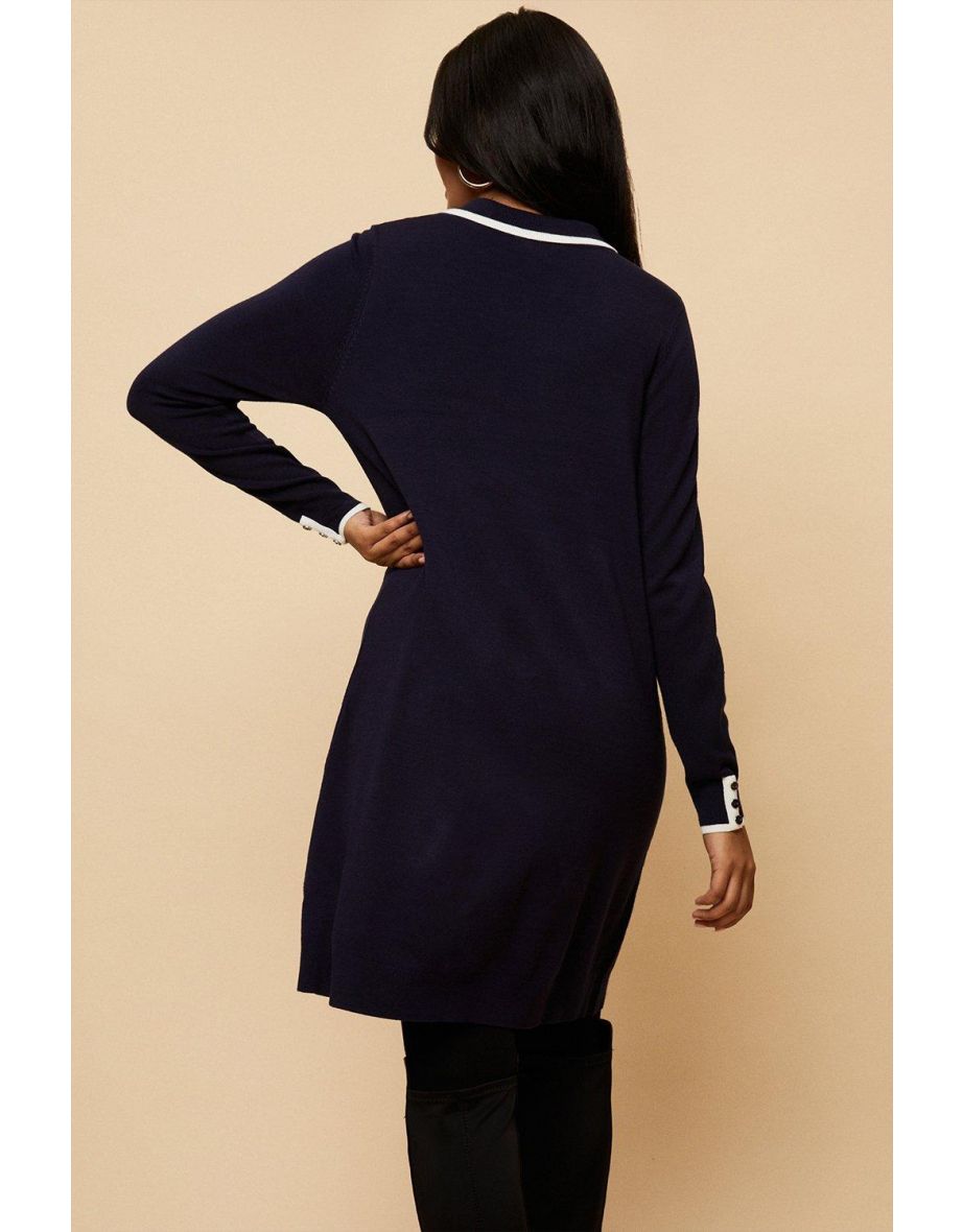 Petite Navy Tipped Collar Swing Dress - 2