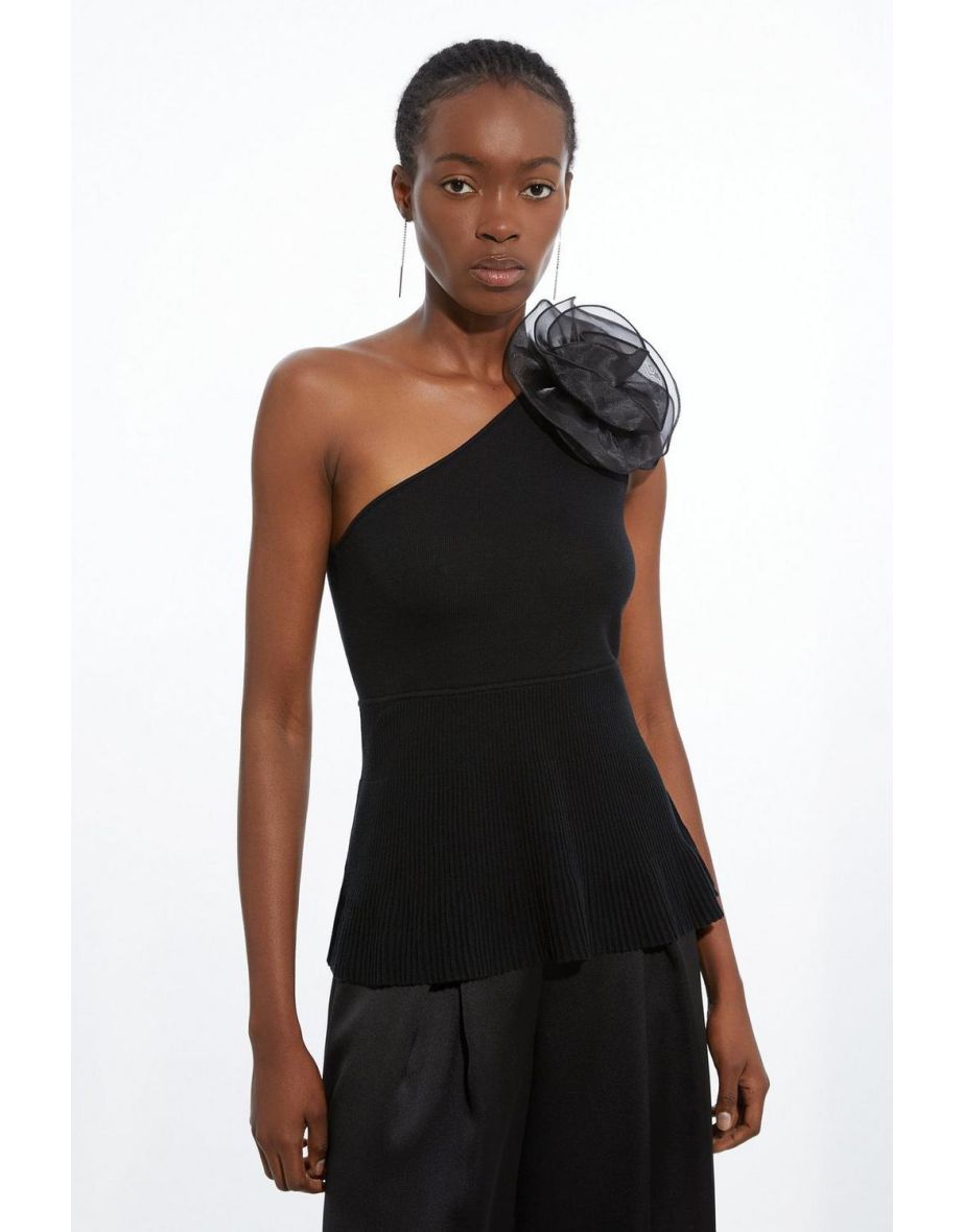 Viscose Blend Knit Asymmetric Peplum Top