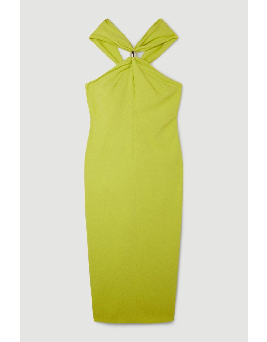 Soft Tailored Drape Halter Neck Midaxi Pencil Dress - 3