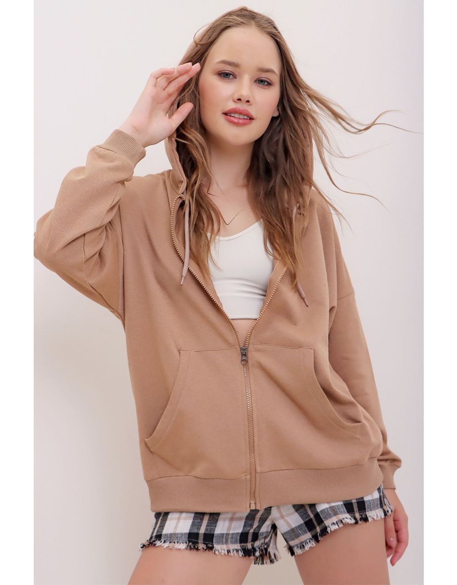 Women's Biscuit Hoodie Double Pocket Zipper Oversize Sweatshirt