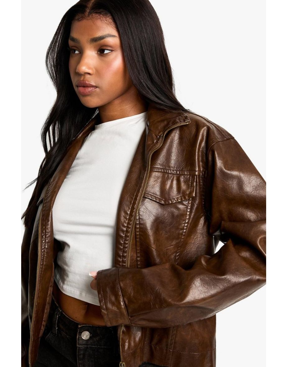 Vintage Look Faux Leather Jacket - 3