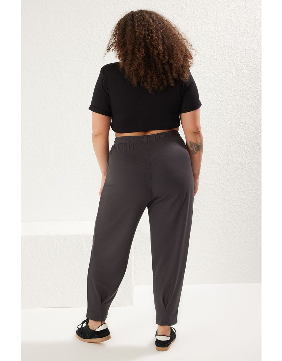 Gray High Waist Carrot/Shalwar Cut Flowy Soft Touch Plus Size Sweatpants - 4