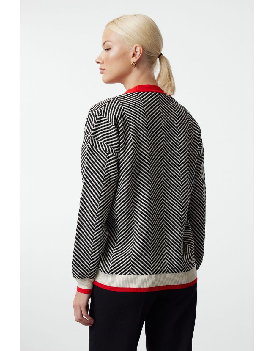 Red Wide Pattern Knitwear Cardigan - 4