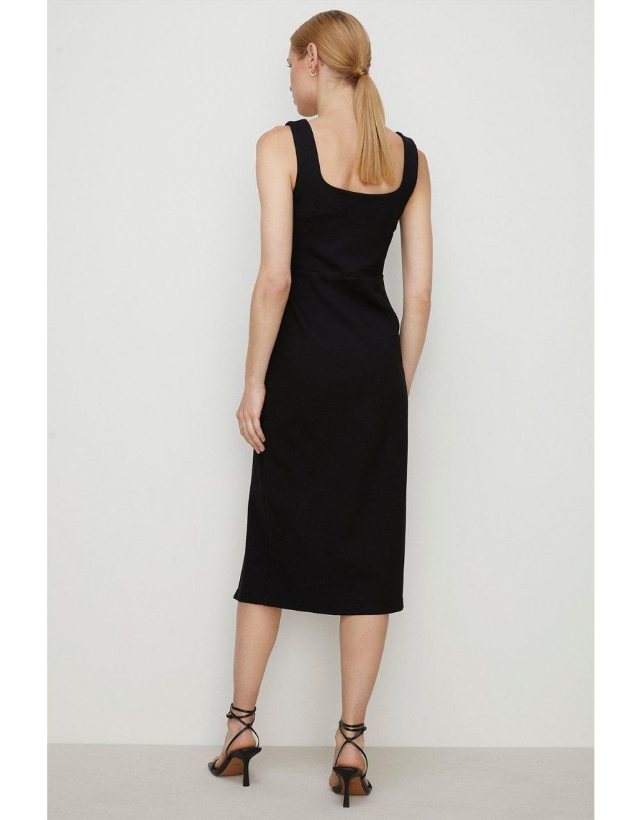 Premium Ponte Square Neck Split Midi Dress - 2