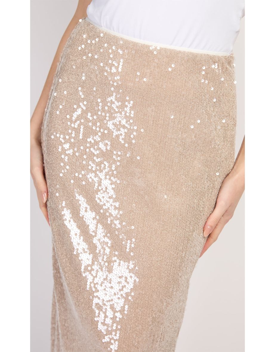 Nude Sequin Midaxi Skirt - 5