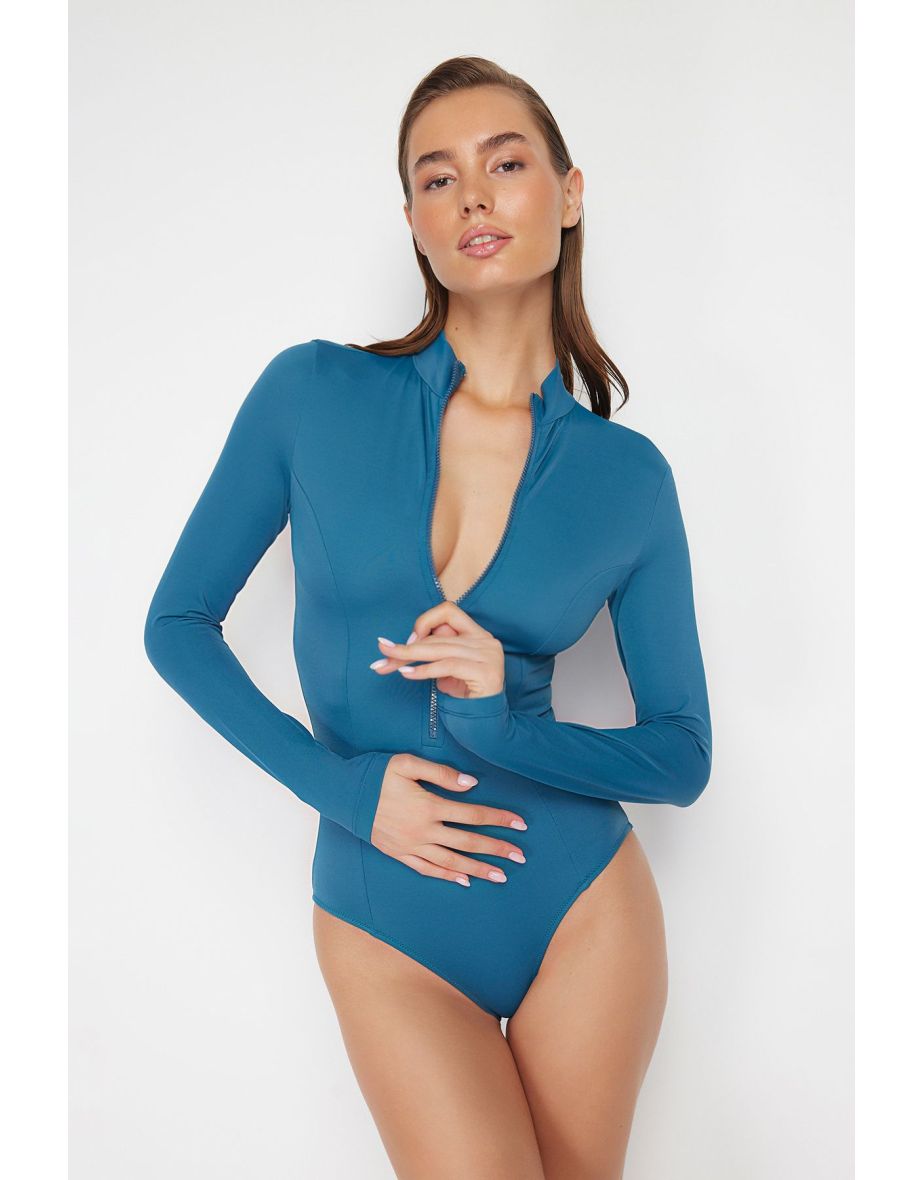 Oil Zipper Long Sleeve Surf Swimsuit