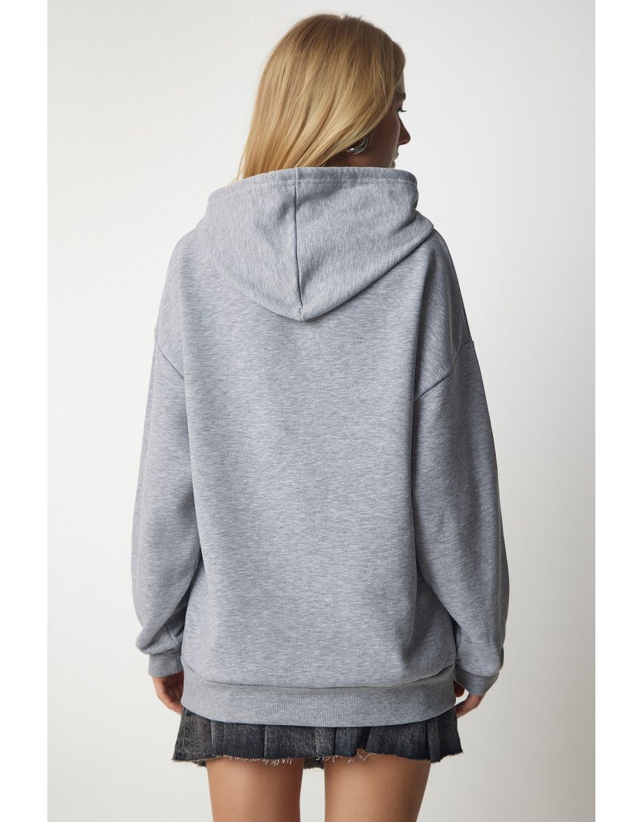 Women's Gray Knitted Hoodie with Knitted Sweatshirt - 7