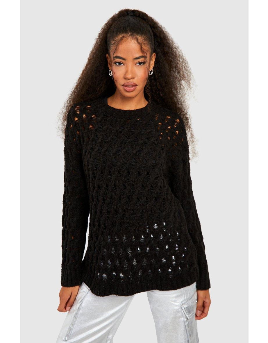 Marl Knit Cable Jumper - black