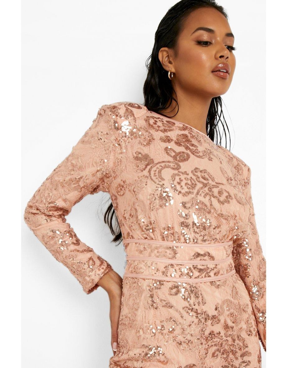 Damask Sequin Shoulder Pad Jumpsuit - rose gold - 3