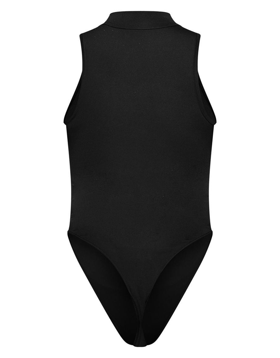Deep Black Slinky High Neck Extreme Racer Bodysuit - 4