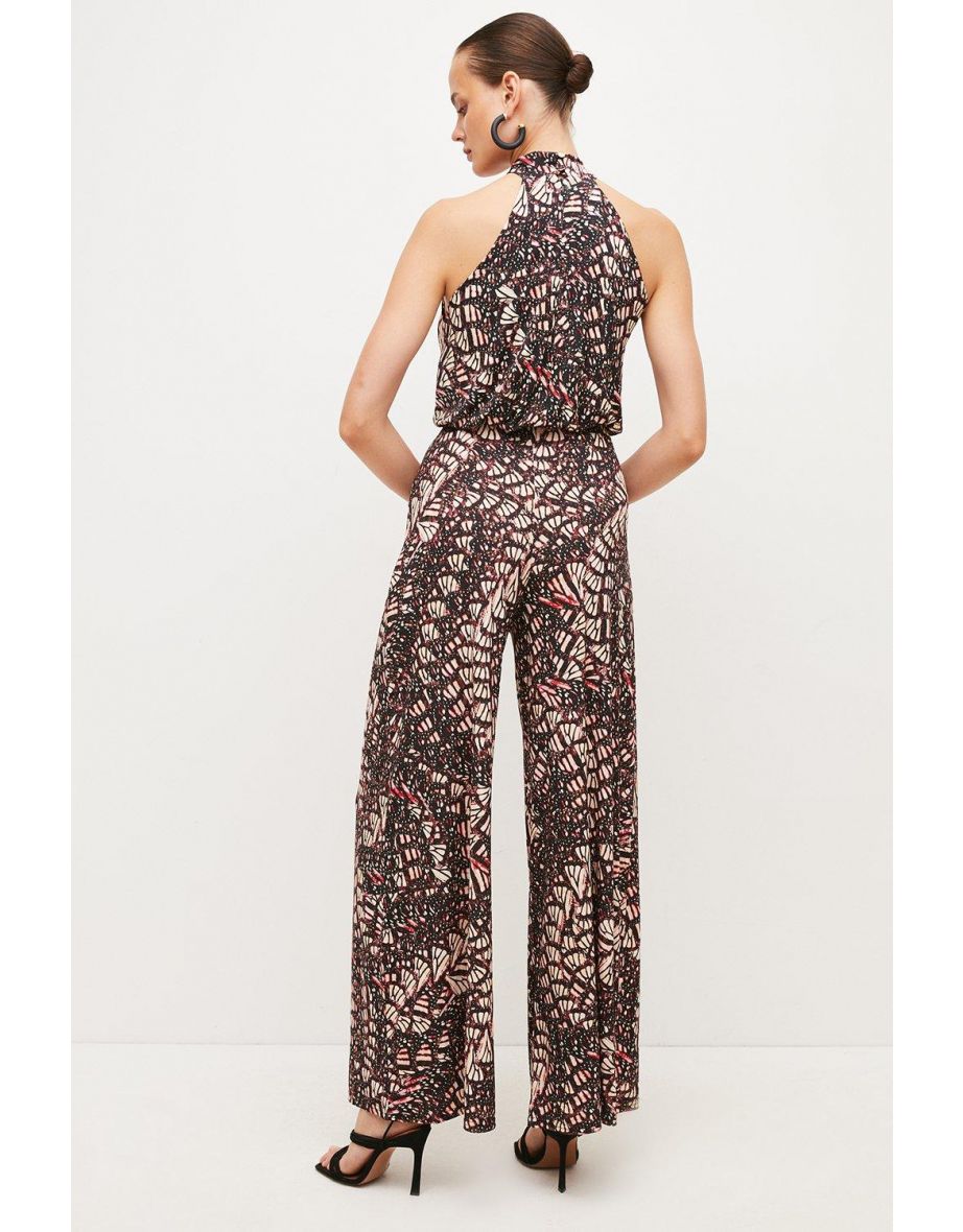 Butterfly Print Halter Jersey Jumpsuit - 2