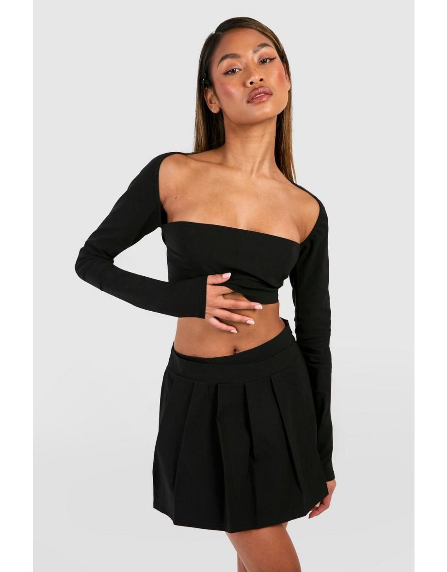Square Neck Crop & Pleated Skirt - black