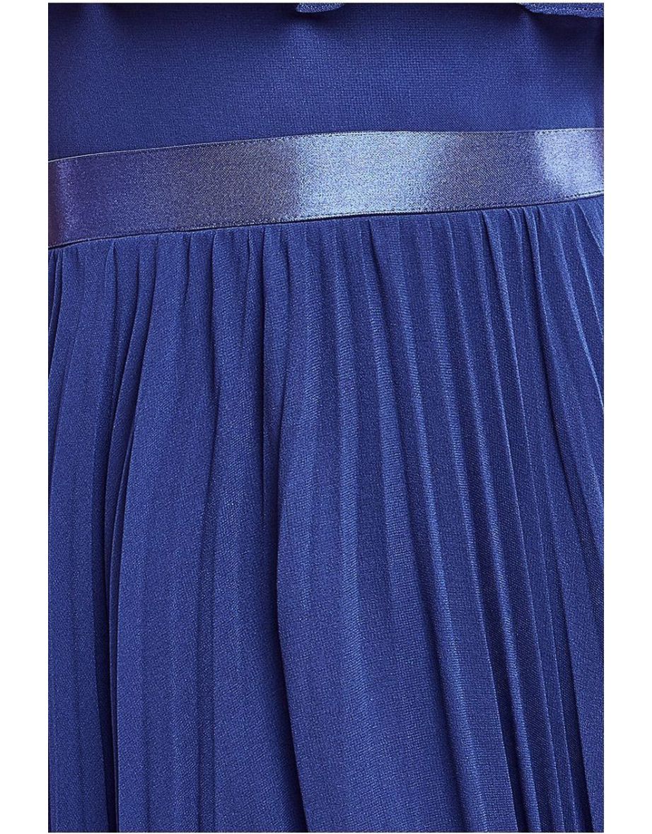 Goddiva Pleated Chiffon Off Shoulder Maxi Dress - Navy - 3