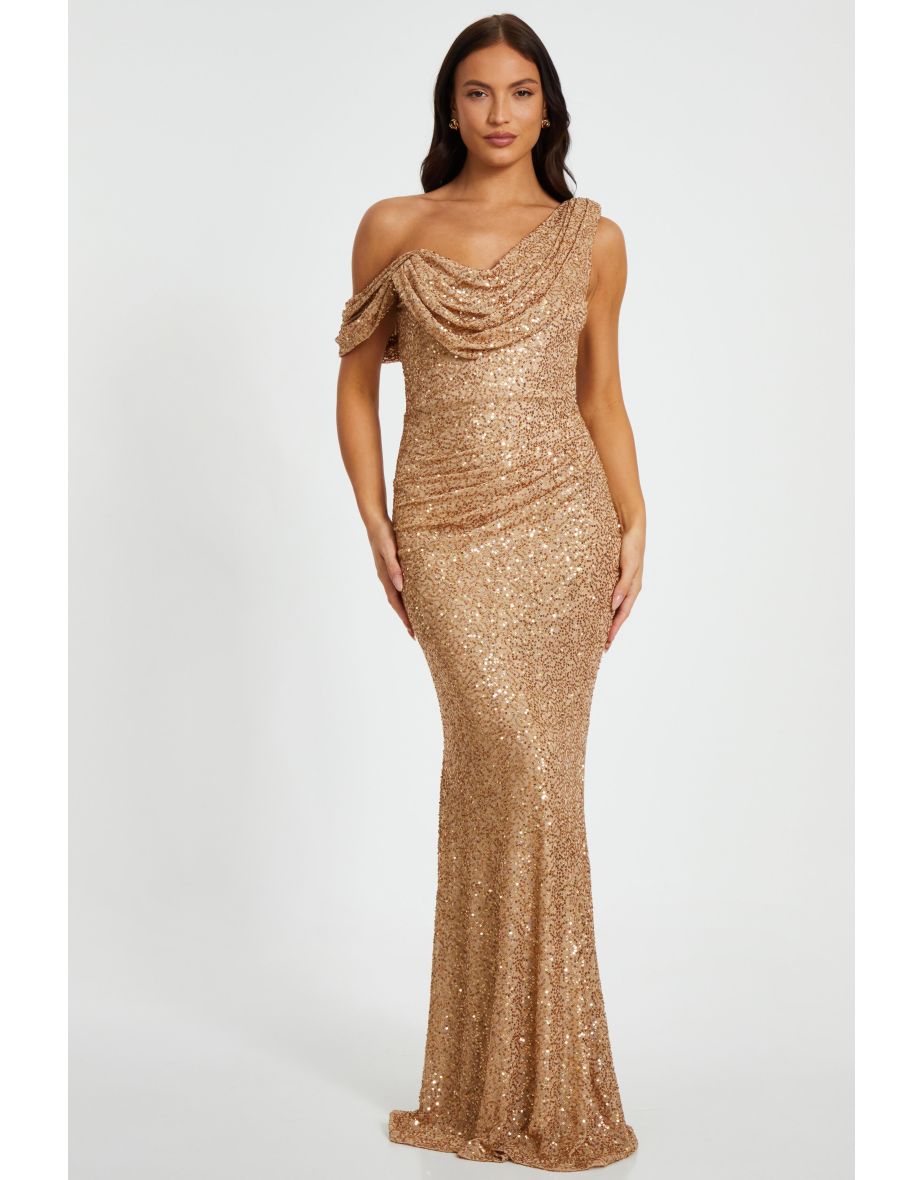 Gold Sequin Drop Shoulder Maxi Dress