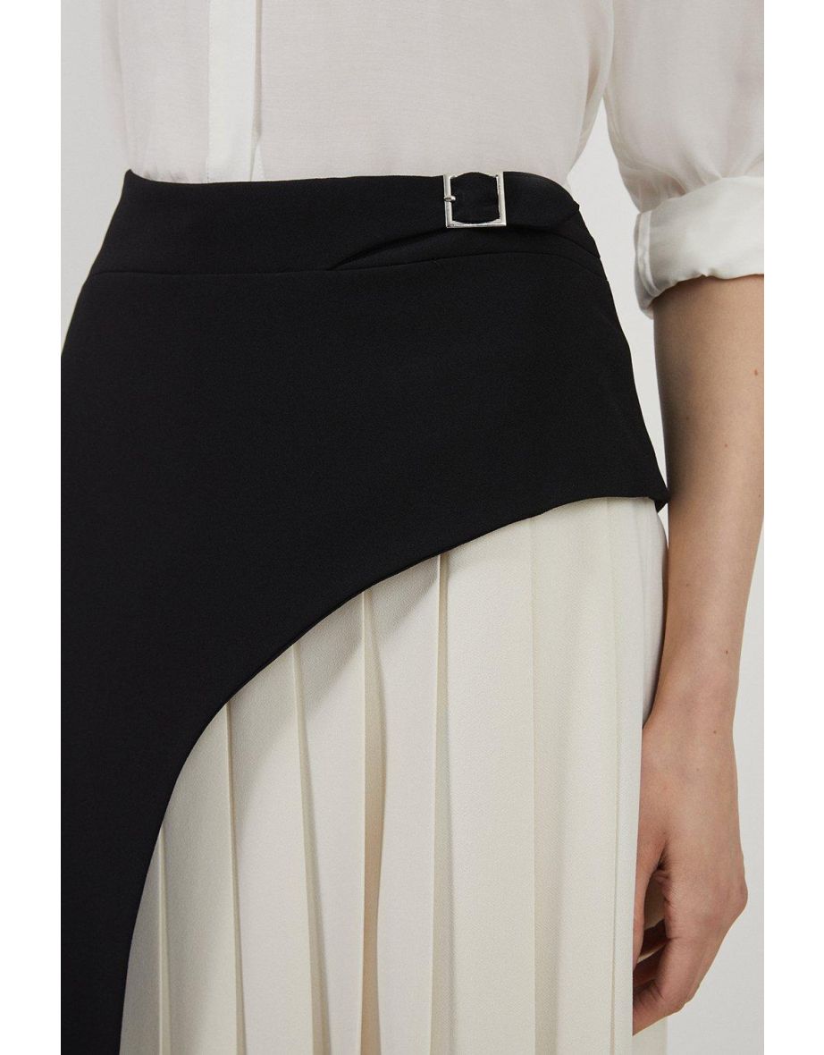 Tailored Buckle Detail Pleated Midi Skirt - 3