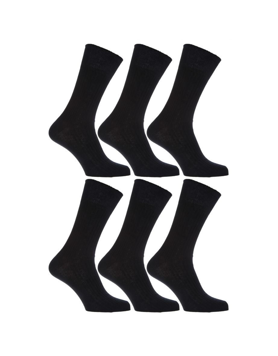 Mens 100% Cotton Non Elastic Top Gentle Grip Socks (Pack Of 6) - Black