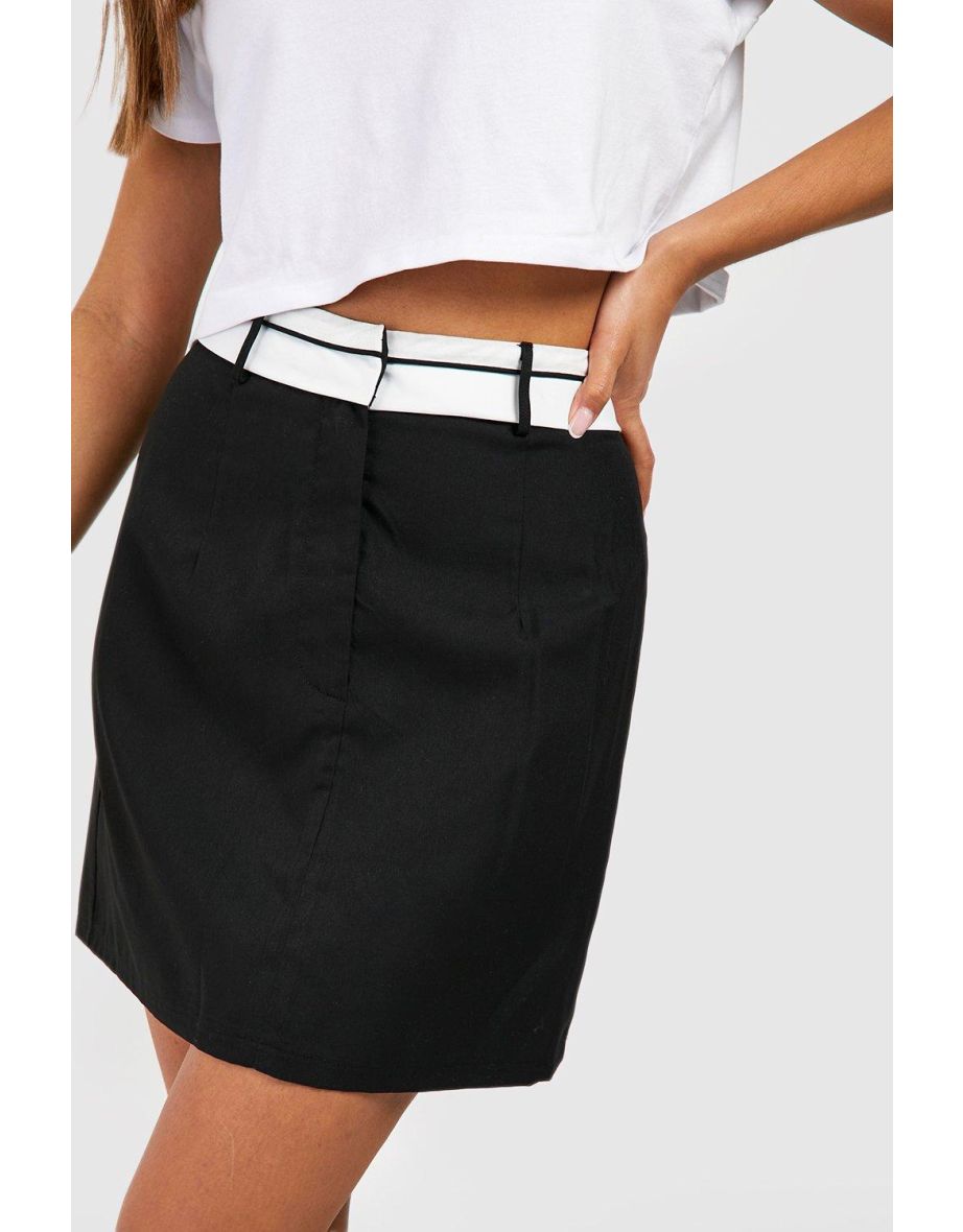 Reverse Waistband Tailored Mini Skirt - black - 3