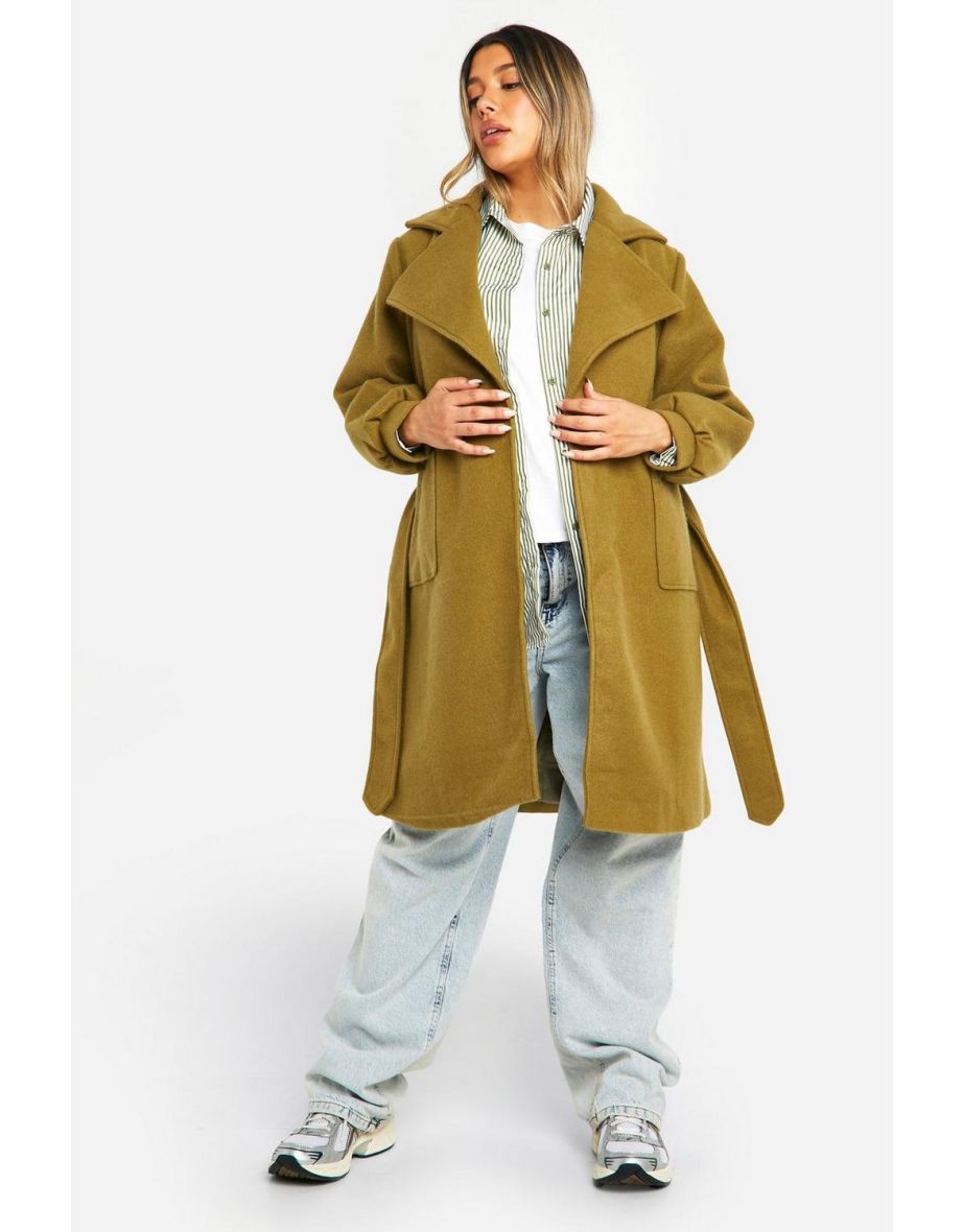 Maternity Wrap Pocket Front Coat - khaki