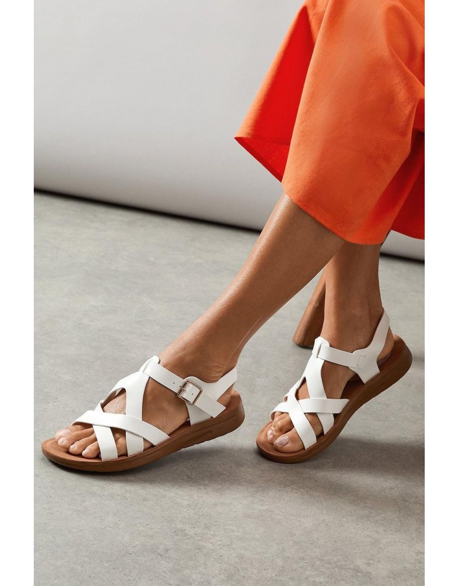 Good For The Sole: Grace Faux Leather T-bar Flexi Comfort Low Wedge Sandals