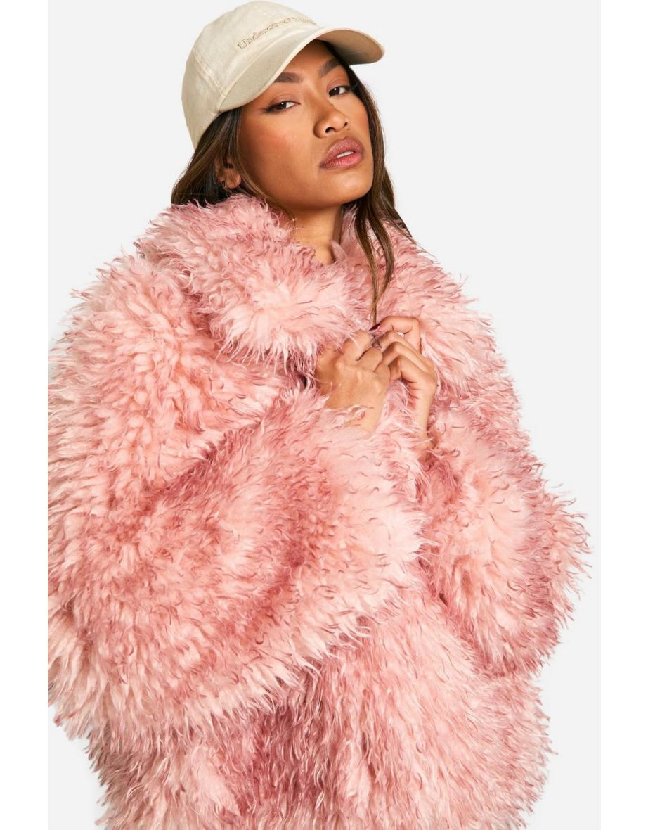 Shaggy Faux Fur Coat - pink - 3
