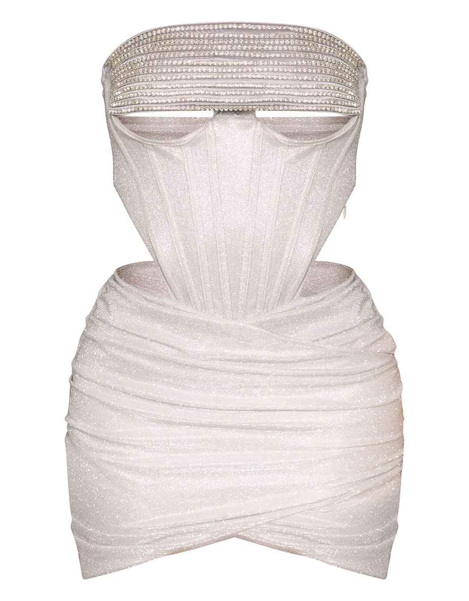 Shape Silver Glitter Corset Detail Diamante Panel Bodycon Dress - 4