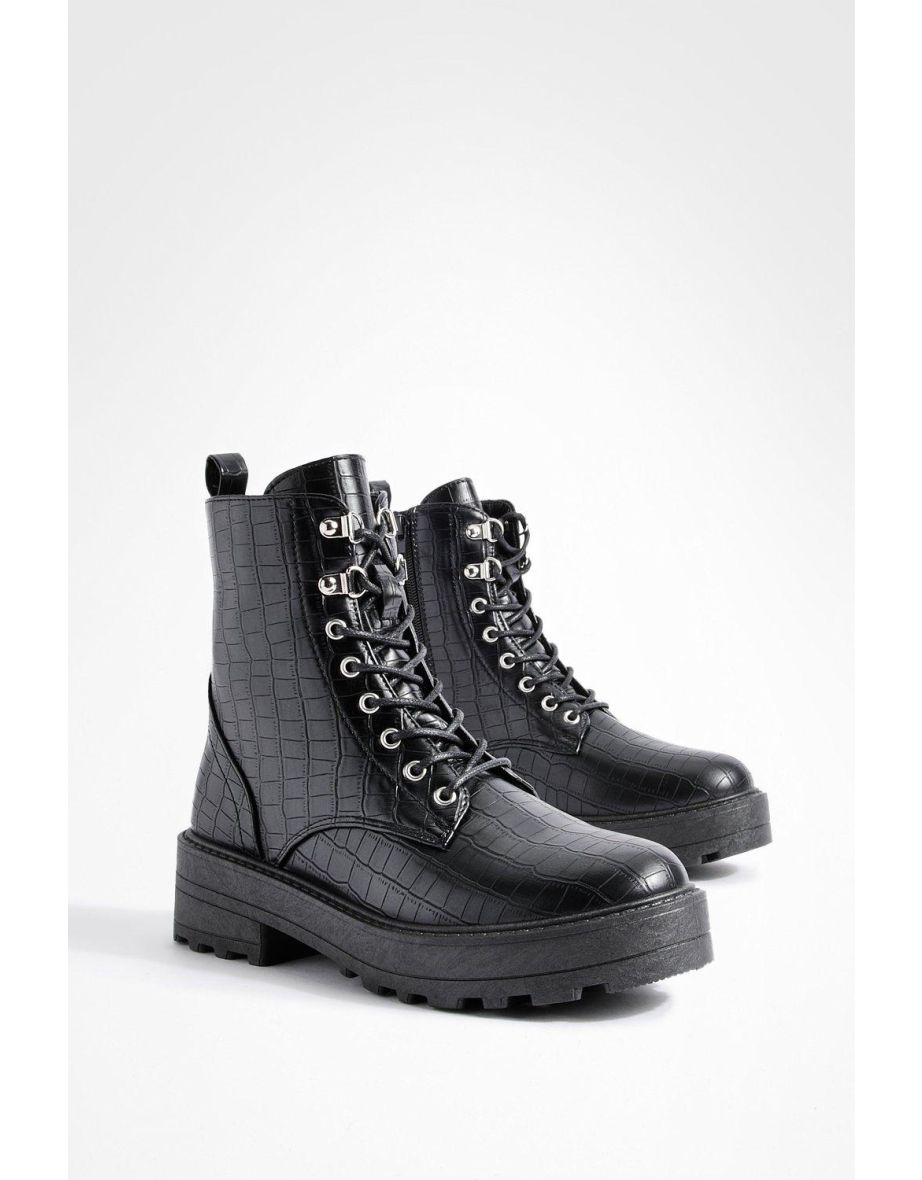 Shop Croc Lace Up Chunky Hiker Boots black Online in Oman VogaCloset