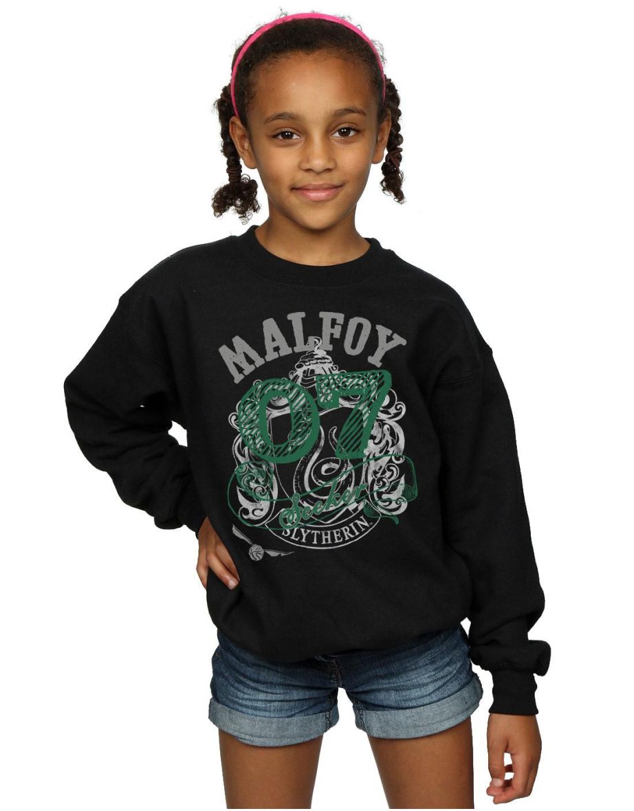 Harry Potter Girls Draco Malfoy Seeker Slytherin Sweatshirt - Black - 3