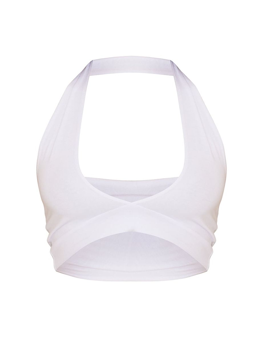 White Recycled Halterneck Jersey Crop Top - 4