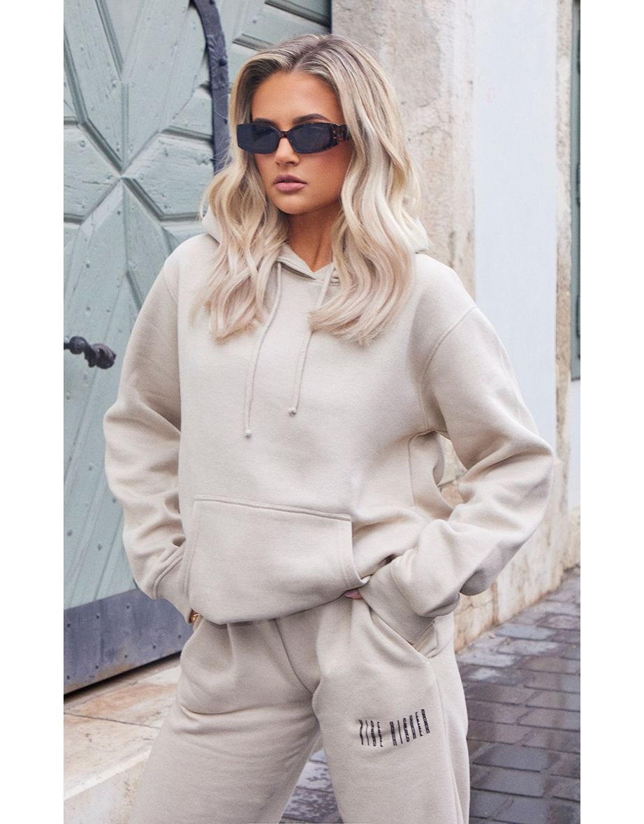 Stone Recycled Slogan Printed Back Oversized Hoodie