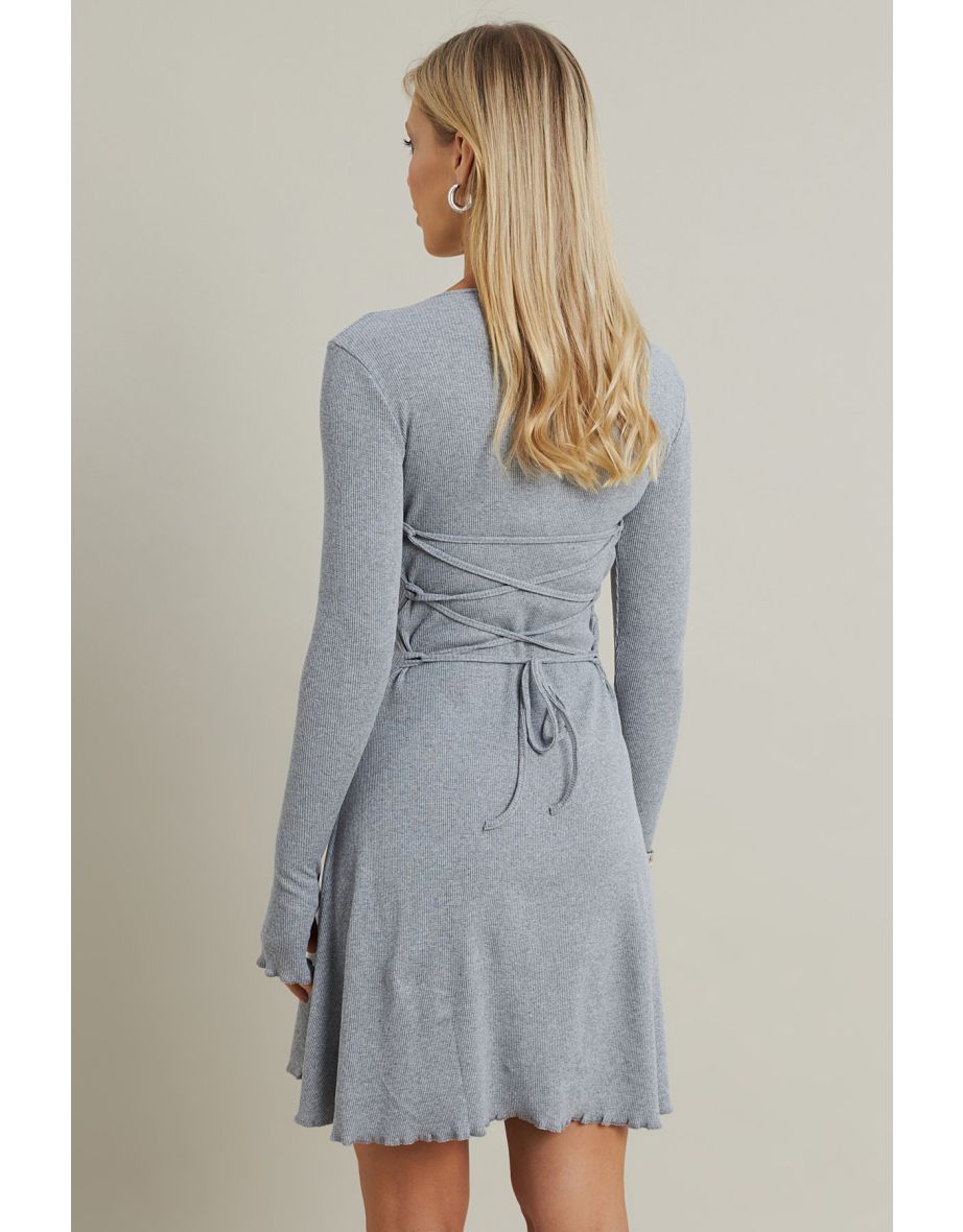 Women's Gray Melange Tied Camisole Mini Dress - 3