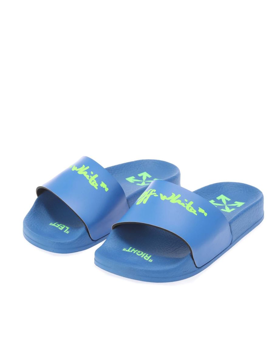 Boy's Off White Pool Sliders in Blue