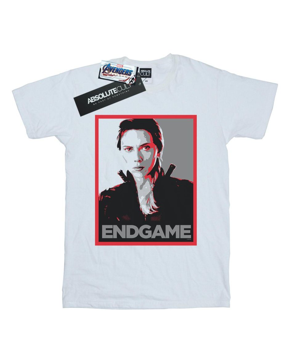 Marvel Girls Avengers Endgame Black Widow Poster Cotton T-Shirt - White