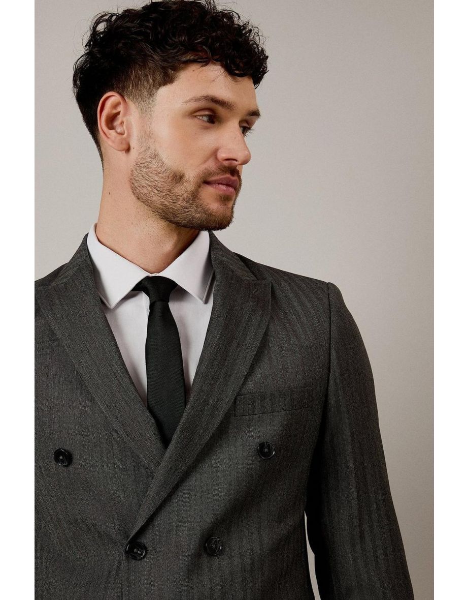 Grey Herringbone Double Breasted Jacket - 2