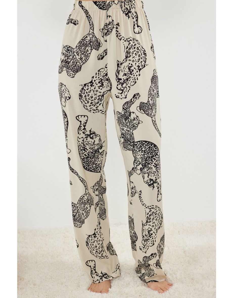 Cream Animal Poplin Woven Pajama Set - 4