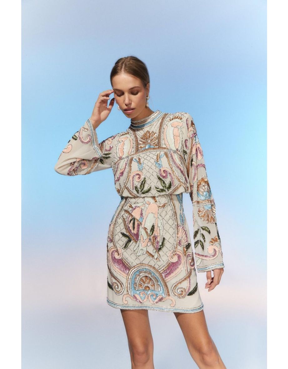 Embellished mini dress long sleeve best sale