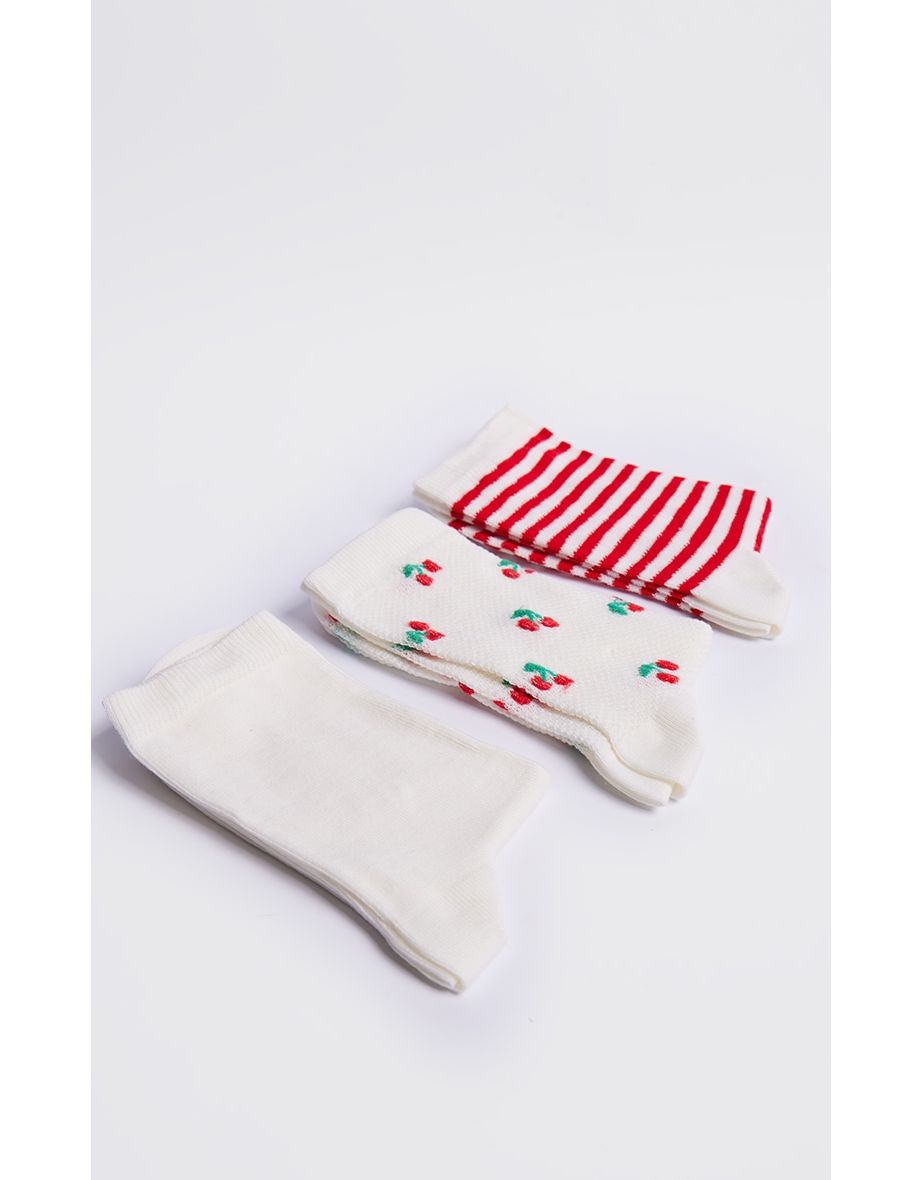 Red Gingham Cherry 3 Pack Socks