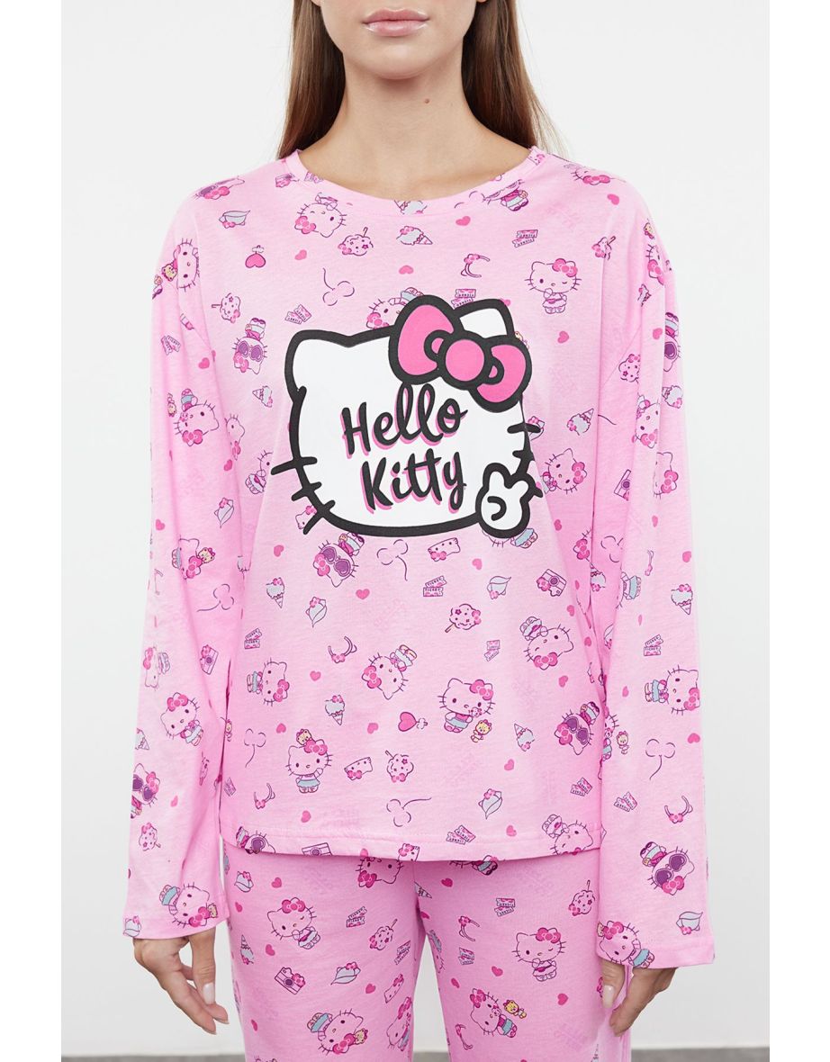 Hello Kitty Licensed Pink 100% Cotton Knitted Pajama Set - 4