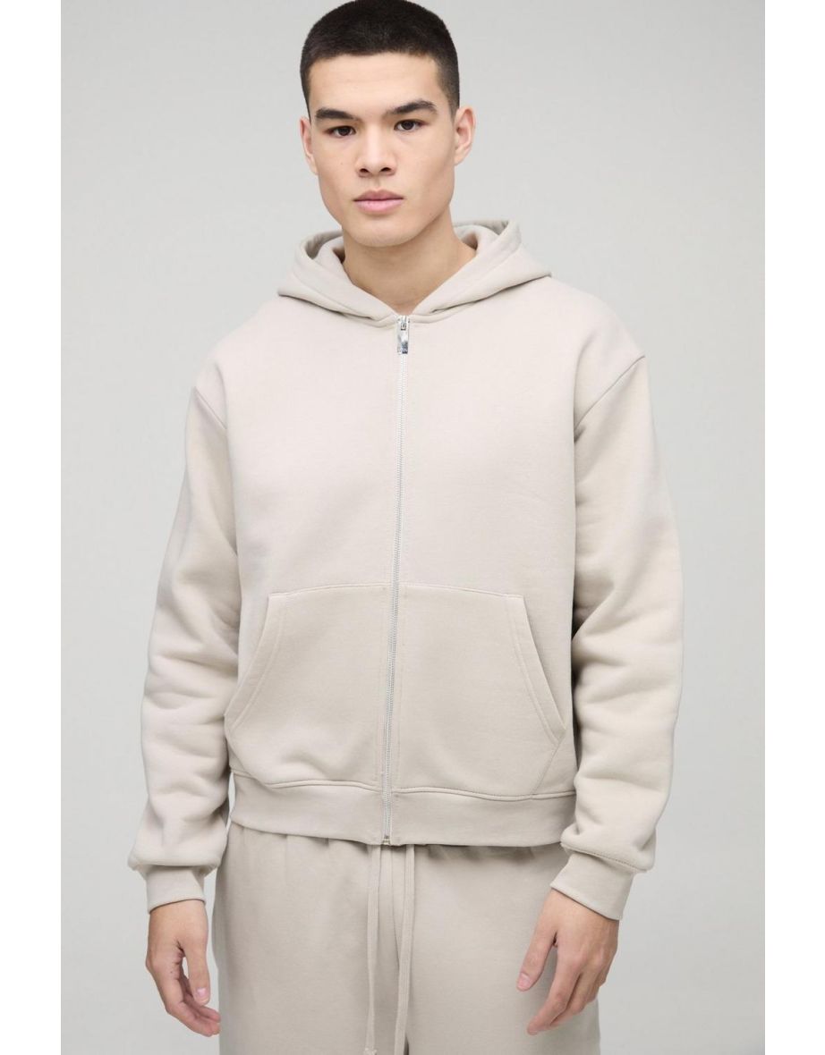 Oversized Boxy Zip Through Hoodie - stone